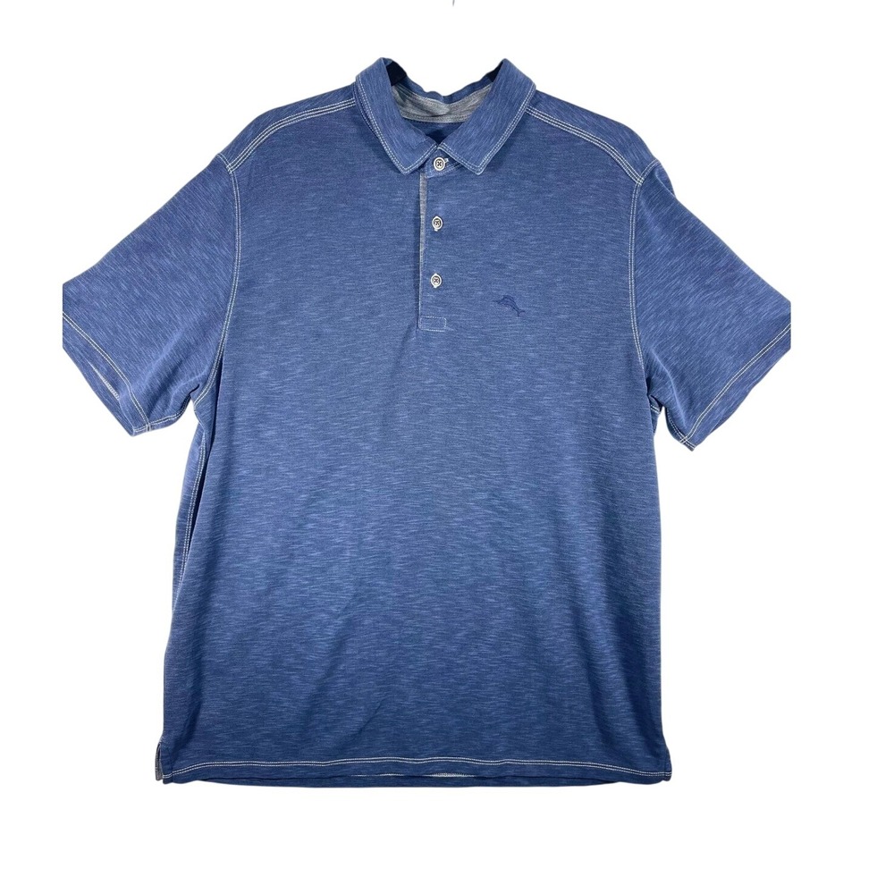 Tommy Bahama Polo Shirt Soft Touch Blue Dolphin Logo Men's Large Short Sleeve‎